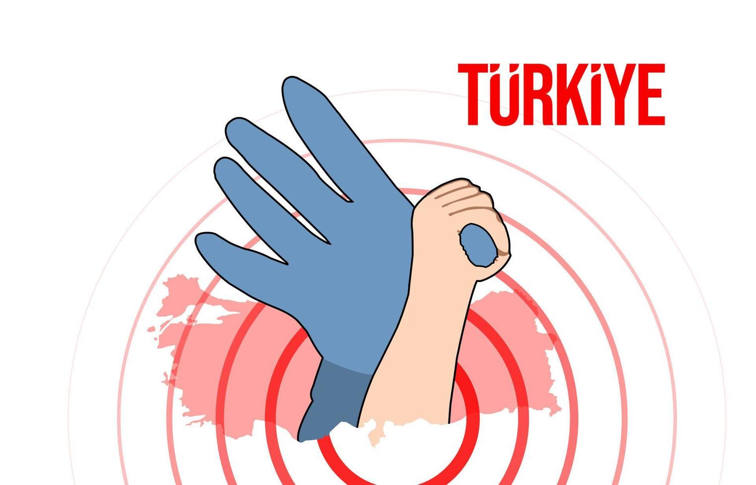 A helping hand of hope for earthquake victims. Pray for Turkey. Turkey earthquake. Major earthquakes in eastern Turkey on February 6, 2023. vector