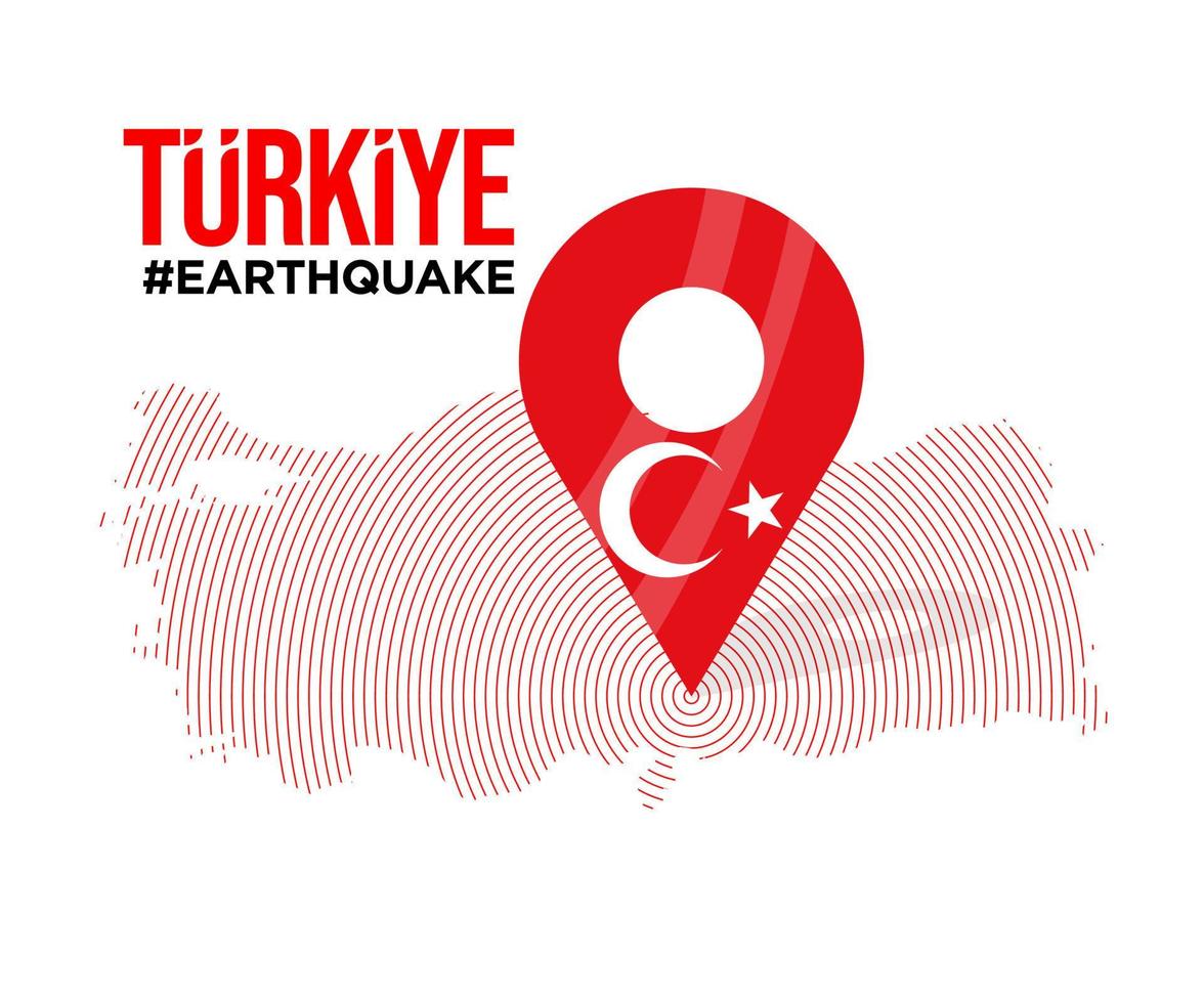 Turkey east earthquake. Turkish flag on Location. Big earthquake on the map. Ready template design. vector