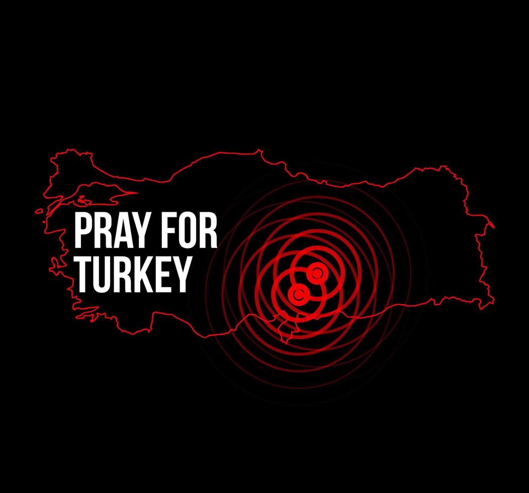 Pray for Turkey. Turkey earthquake. Two major earthquakes in eastern Turkey on February 6, 2023. vector