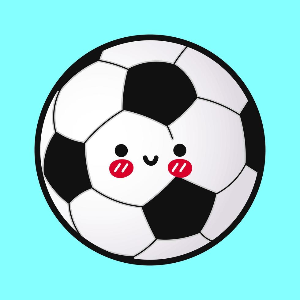 lindo balón de fútbol divertido. icono de ilustración de personaje kawaii de dibujos animados dibujados a mano vectorial. aislado sobre fondo azul. concepto de personaje de balón de fútbol vector