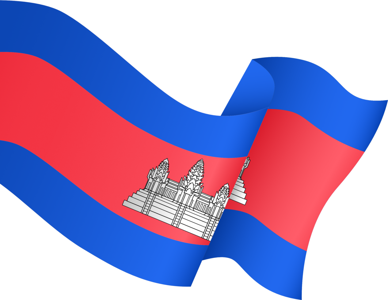 Cambodia flag wave isolated on png or transparent background