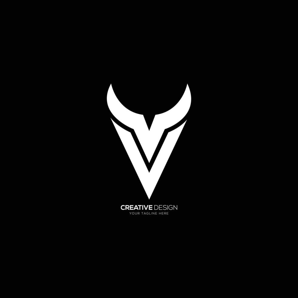 Modern letter V with bull horn shape logo vector