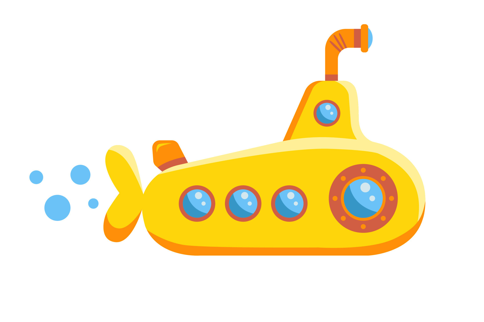 peaceful yellow submarine in the sea. flat vector illustration