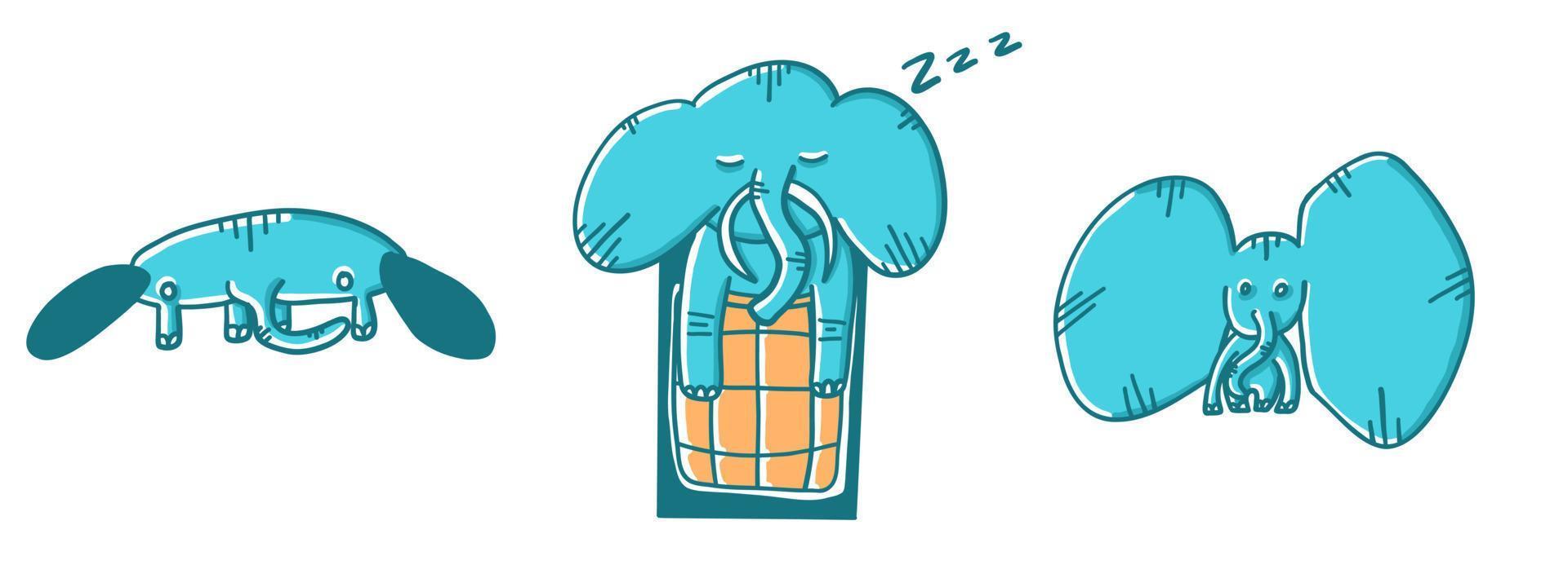 Happy New Year. Elephants in sweet winter hat. Vector illustrations in cartoon flat style isolated on white background.