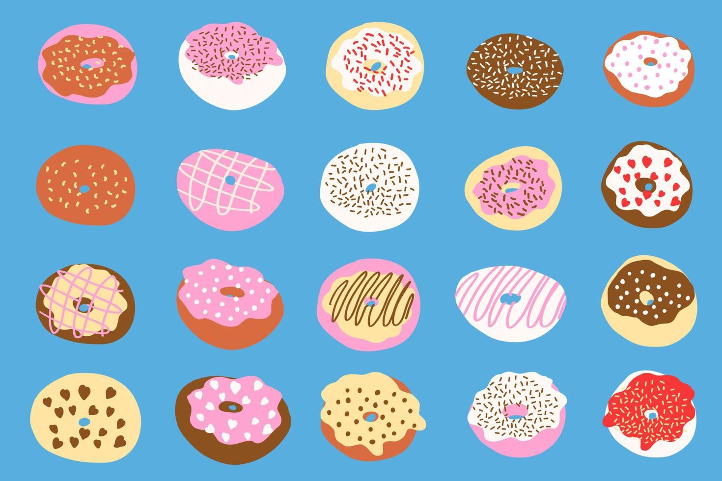Donuts set in cartoon style. Vector illustration isolated on white background.
