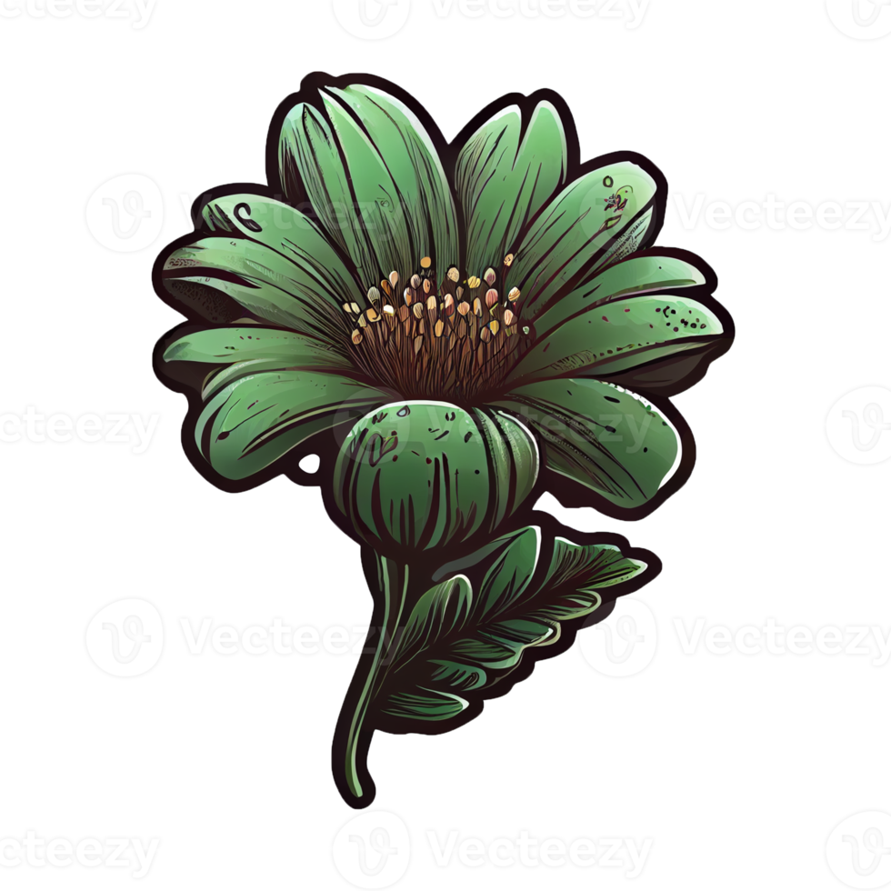 Cute green flower hand drawn element, perfect for decorating  Valentine Day or Mother Day card. png