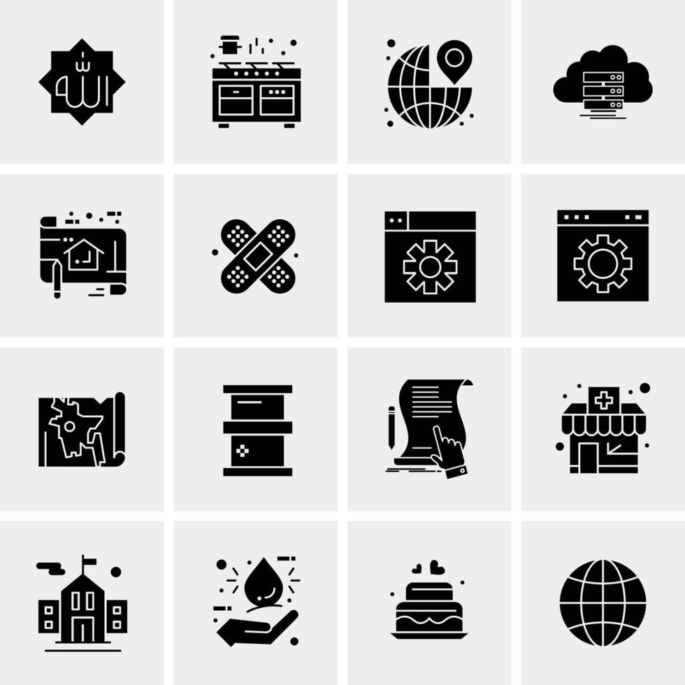 16 iconos de negocios universales vector ilustración de icono creativo para usar en proyectos relacionados con la web y dispositivos móviles