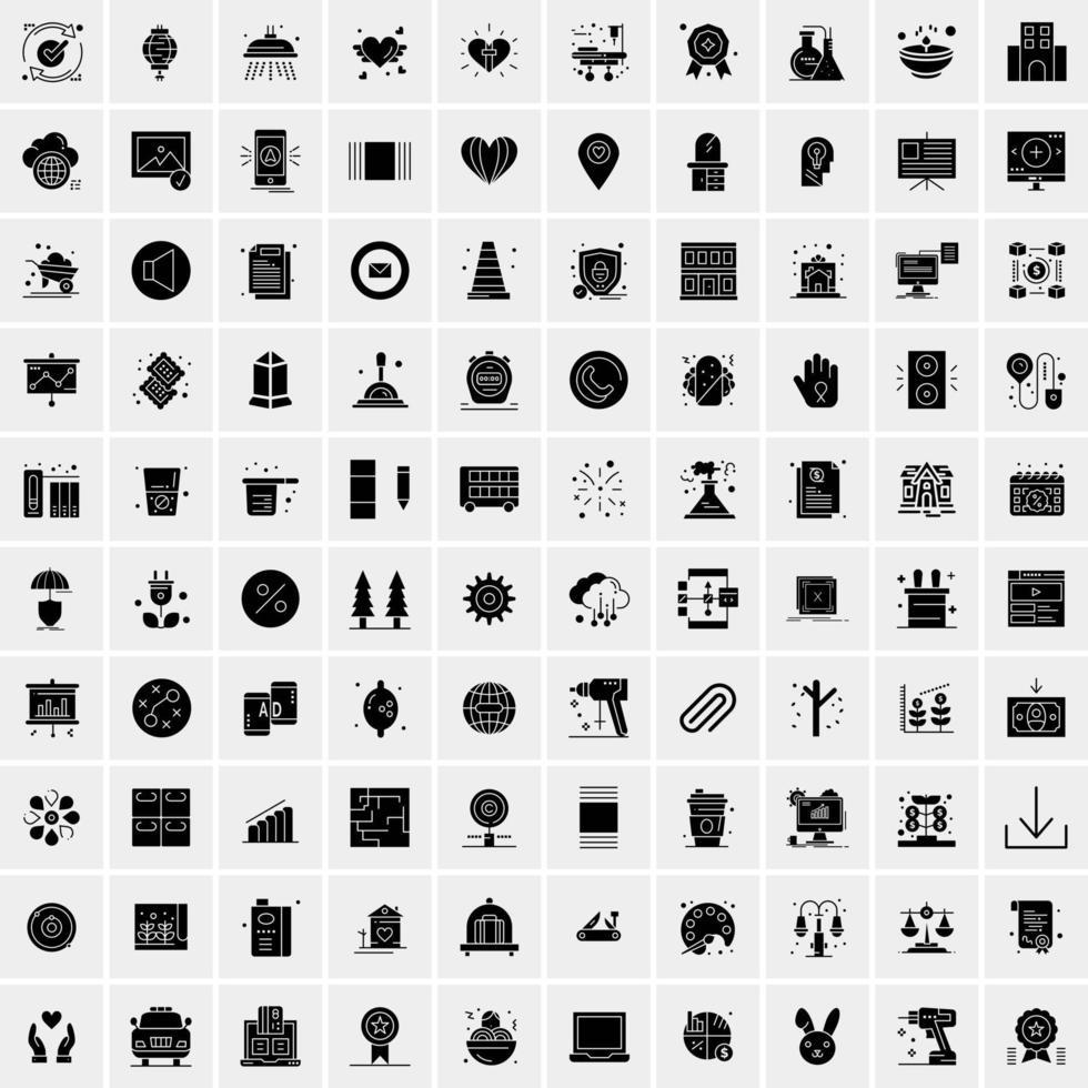 100 Business Icon Solid Glyph Vector Illustration