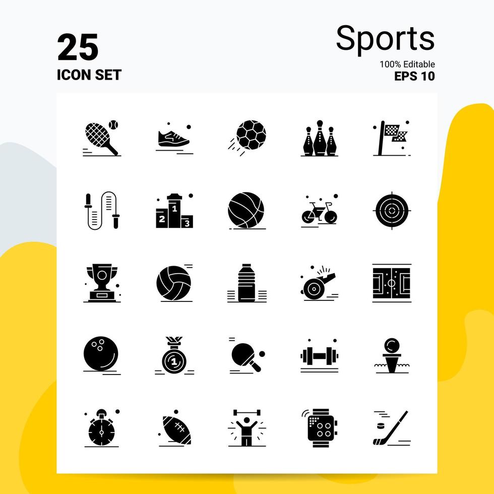 25 Sports Icon Set 100 Editable EPS 10 Files Business Logo Concept Ideas Solid Glyph icon design vector