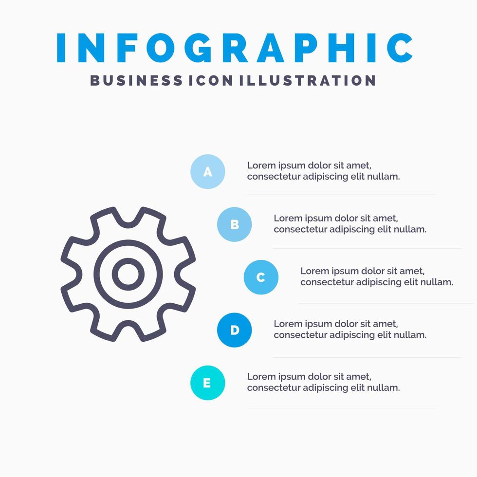 icono de línea de rueda de ajuste de engranaje de engranajes con fondo de infografía de presentación de 5 pasos vector