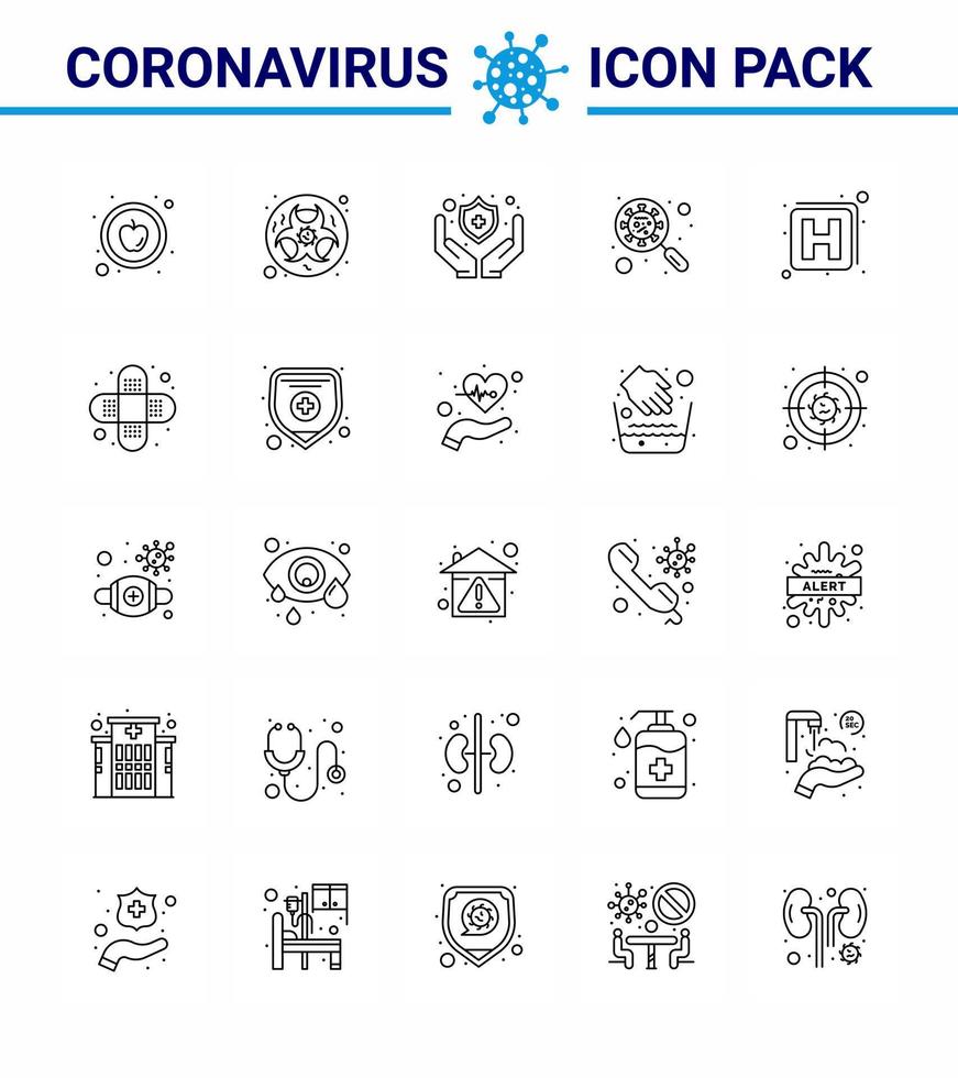 Coronavirus awareness icons 25 line icon Corona Virus Flu Related such as hospital magnifying medical interfac devirus viral coronavirus 2019nov disease Vector Design Elements