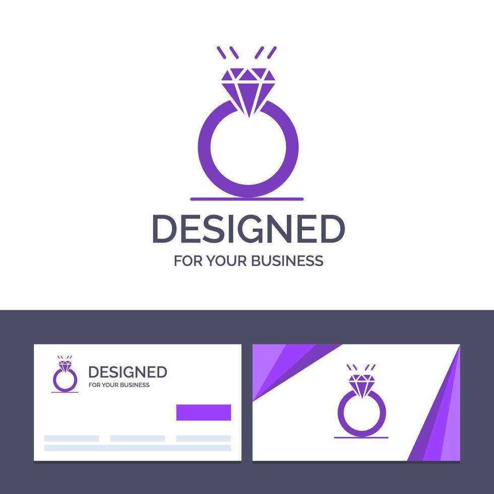 tarjeta de visita creativa y plantilla de logotipo anillo diamante propuesta matrimonio amor vector ilustración