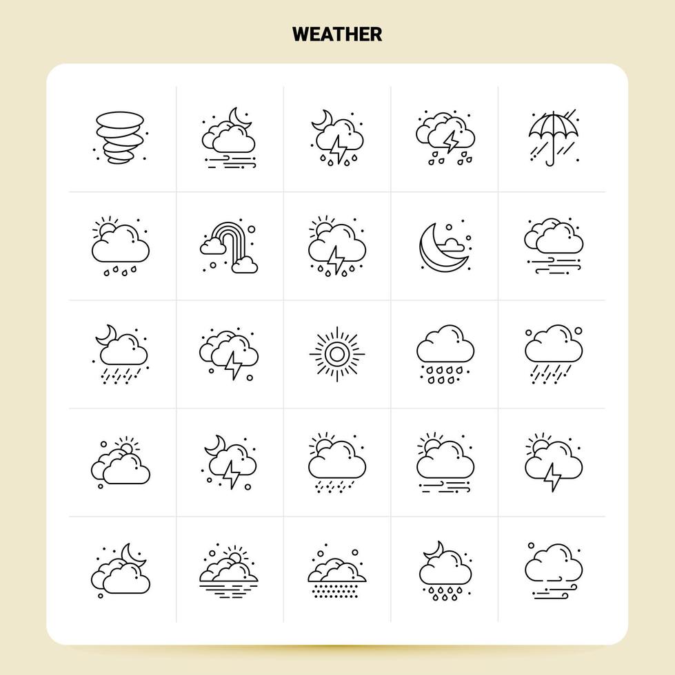 OutLine 25 Weather Icon set Vector Line Style Design Black Icons Set Linear pictogram pack Web and Mobile Business ideas design Vector Illustration