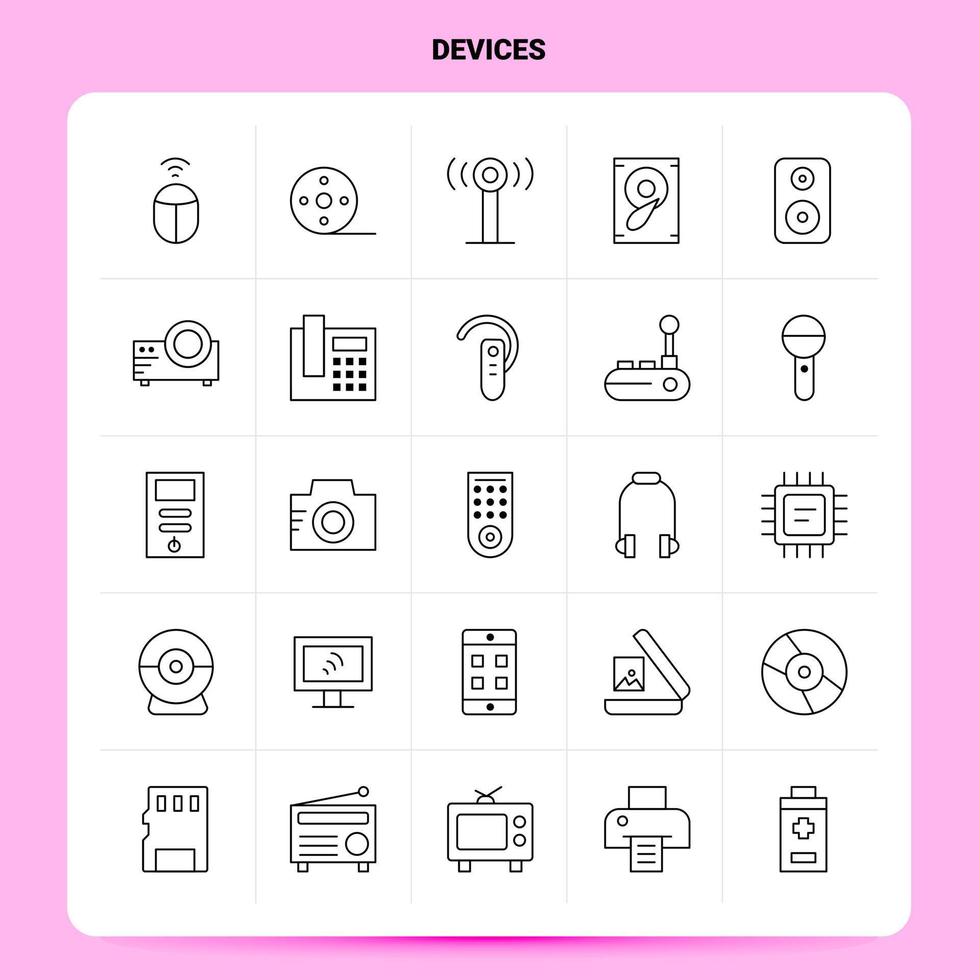 OutLine 25 Devices Icon set Vector Line Style Design Black Icons Set Linear pictogram pack Web and Mobile Business ideas design Vector Illustration