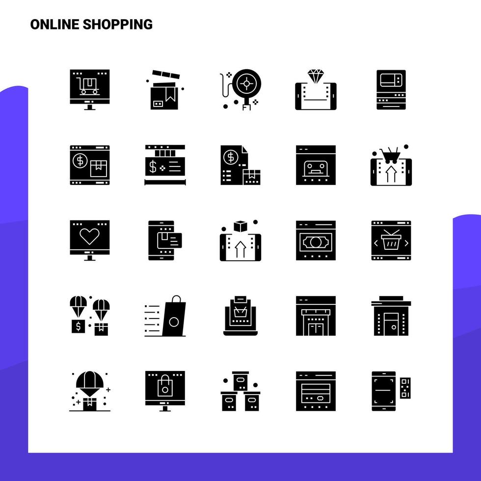 25 conjunto de iconos de compras en línea plantilla de ilustración de vector de icono de glifo sólido para ideas web y móviles para empresa comercial