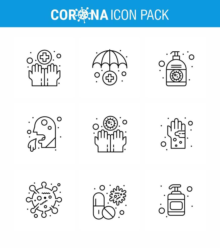 conjunto de iconos covid19 para el paquete infográfico de 9 líneas, como el hombre sucio, la crema, el cuidado de la salud, el vómito viral, el coronavirus 2019nov, los elementos de diseño del vector de la enfermedad