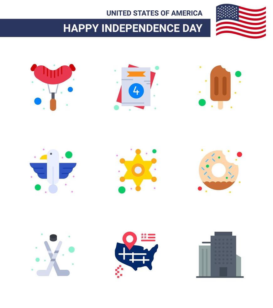 Big Pack of 9 USA Happy Independence Day USA Vector Flats and Editable Symbols of star men popsicle state bird Editable USA Day Vector Design Elements