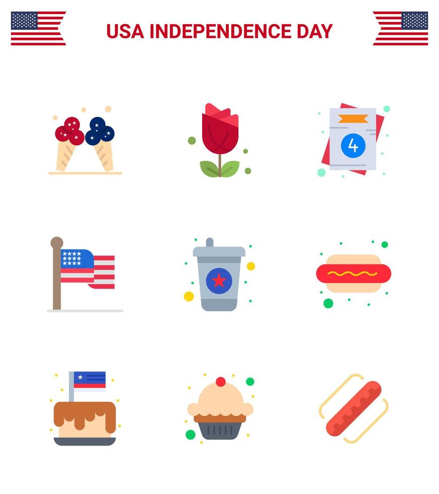 9 señales planas para el día de la independencia de estados unidos bebida invitación de estados unidos acción de gracias elementos de diseño de vector de día de estados unidos editables estadounidenses