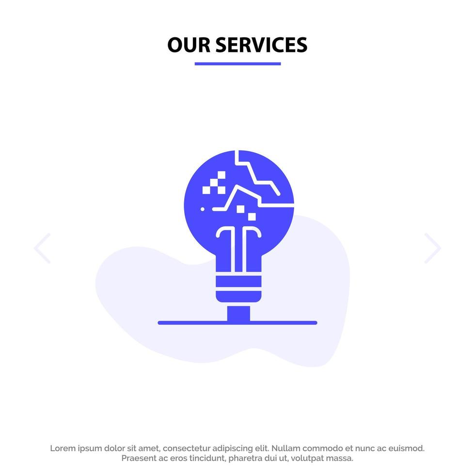 nuestro concepto de servicios imitador falla idea falsa icono de glifo sólido plantilla de tarjeta web vector