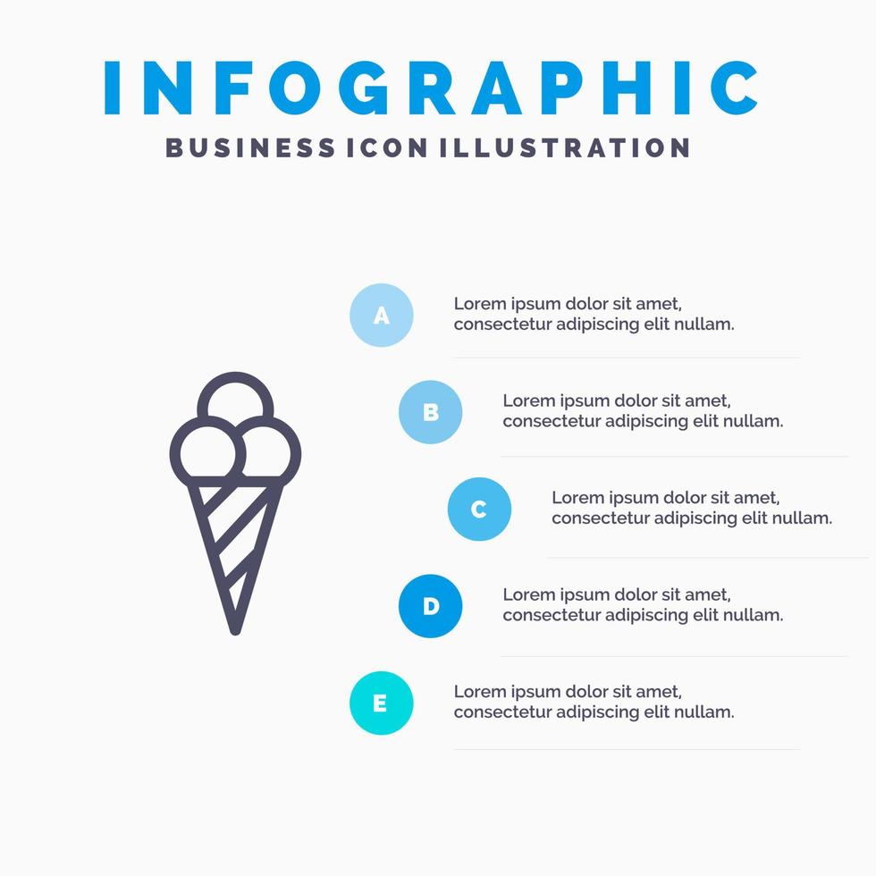 icono de línea de cono de helado de playa con fondo de infografía de presentación de 5 pasos vector