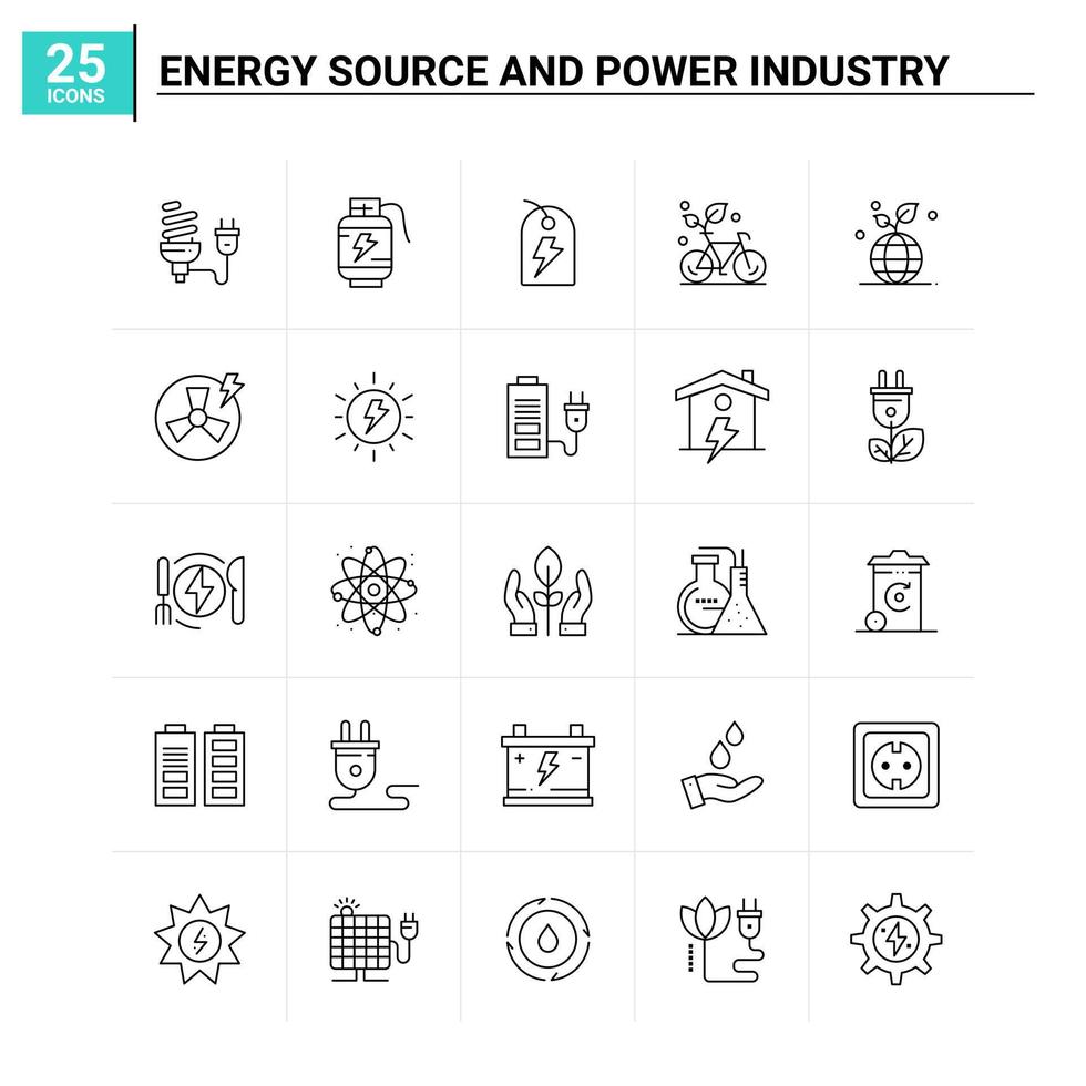 25 fuentes de energía y la industria de la energía conjunto de iconos de fondo vectorial vector