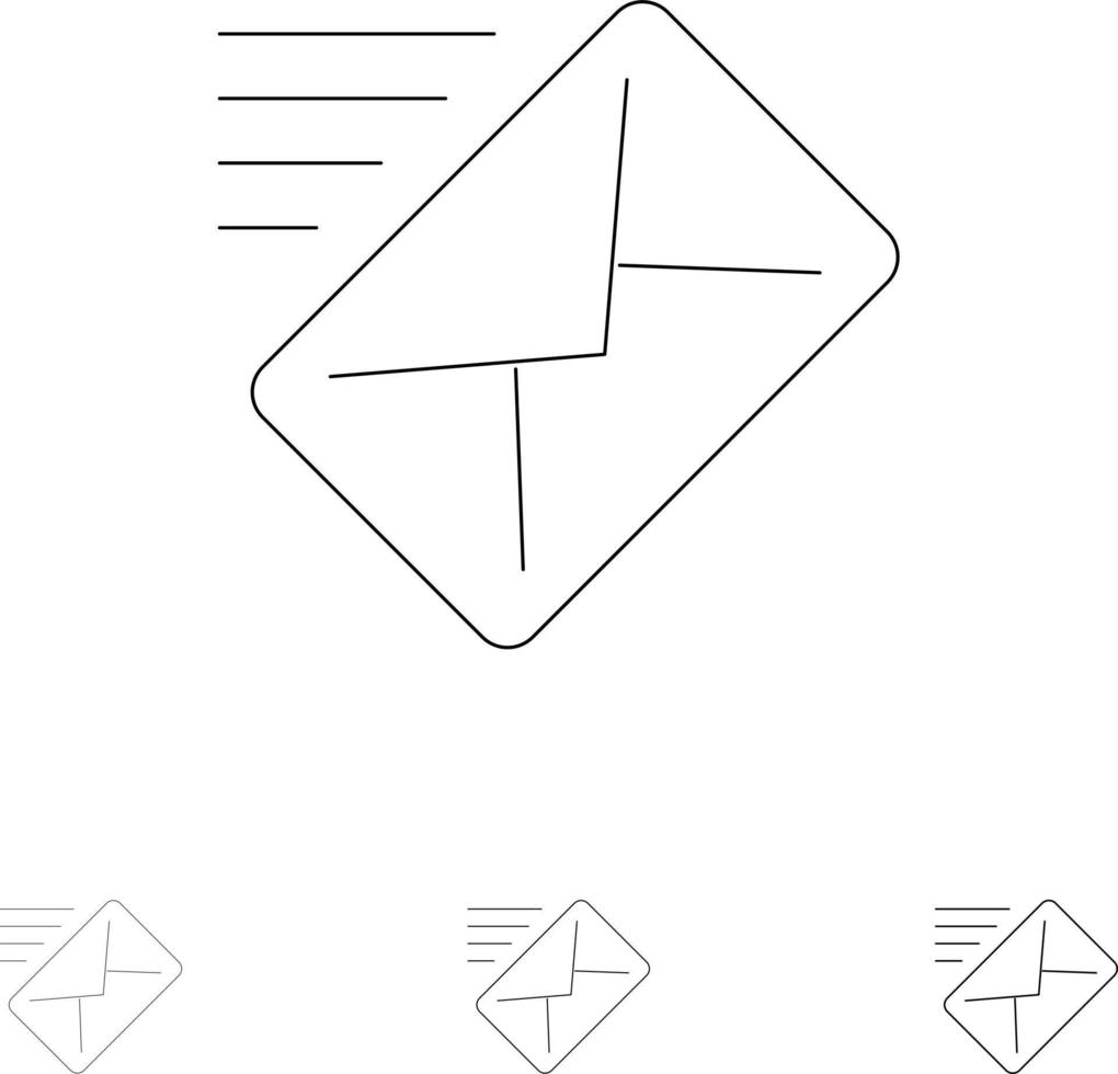 Email Mail Message Sent Bold and thin black line icon set vector