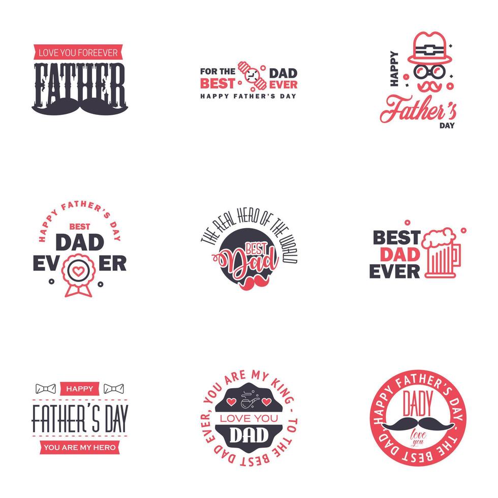 Happy fathers day 9 Black and Pink typography set Vector emblems Lettering for greeting cards banners tshirt design You are the best dad Editable Vector Design Elements