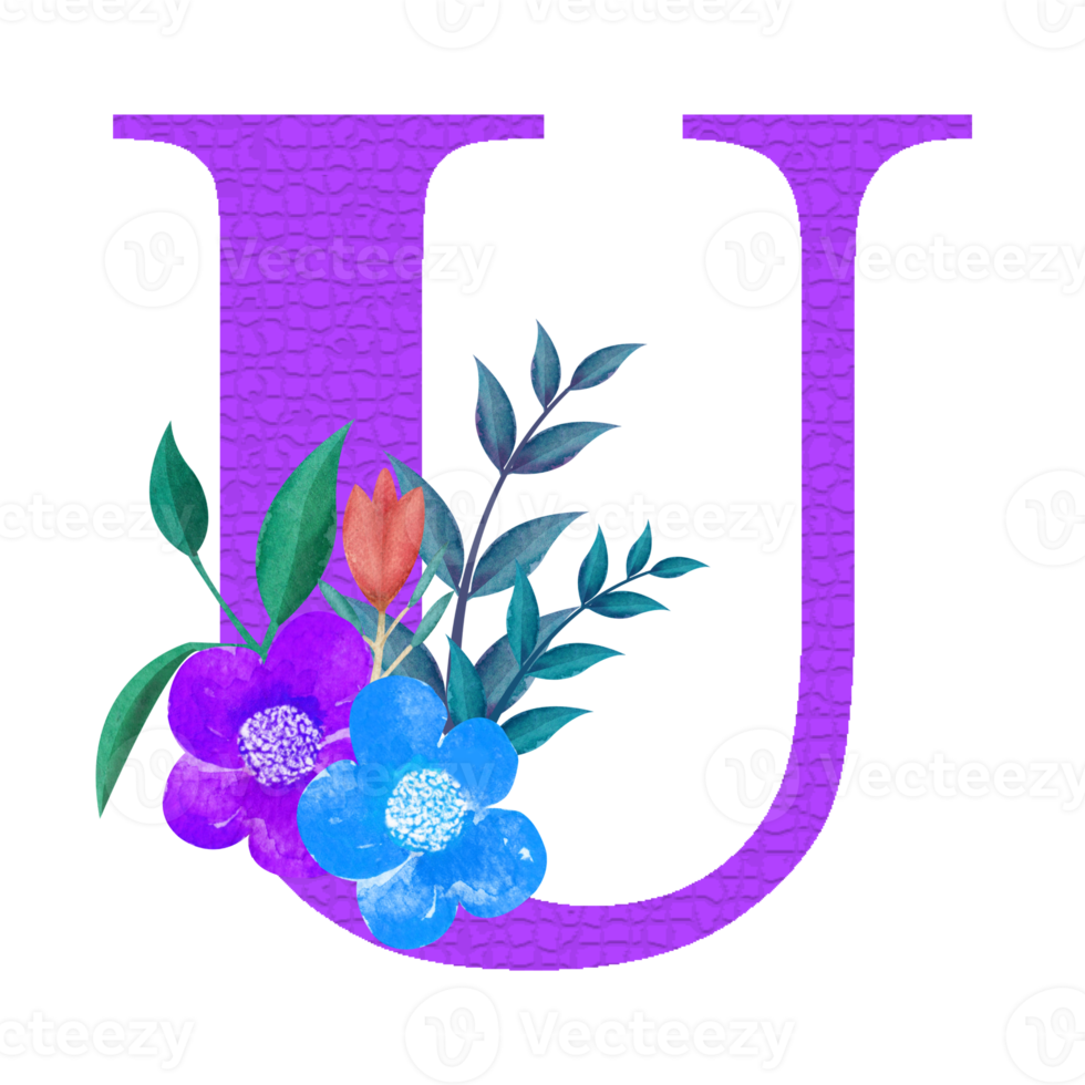 Floral Alphabet Clipart, Botanical Letter Clipart Design png