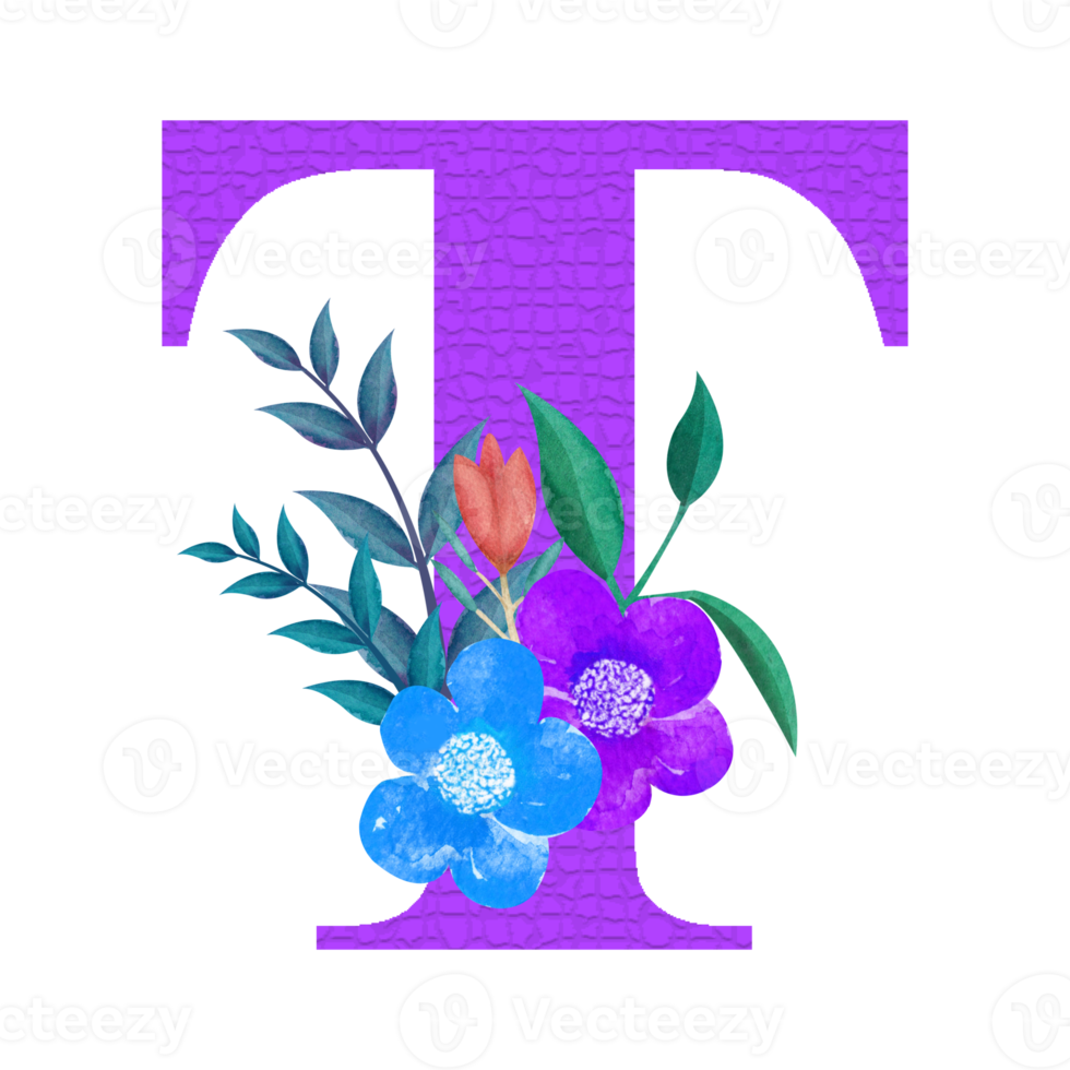 clipart floral del alfabeto, diseño de imágenes prediseñadas de letras botánicas png