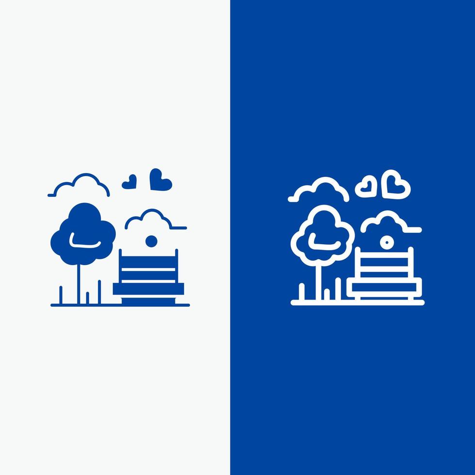 Park Tree Bench Love Outdoor Line and Glyph Solid icon Blue banner Line and Glyph Solid icon Blue banner vector