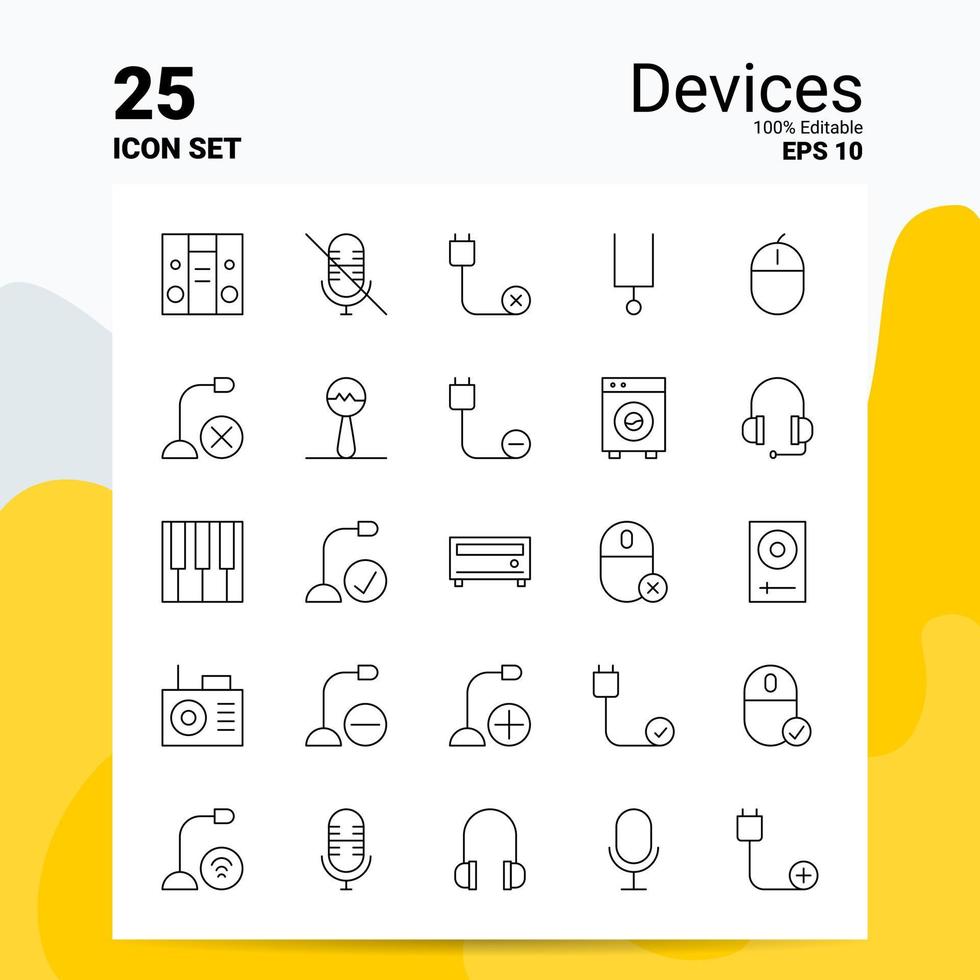 Conjunto de iconos de 25 dispositivos 100 archivos eps 10 editables concepto de logotipo de empresa ideas diseño de icono de línea vector