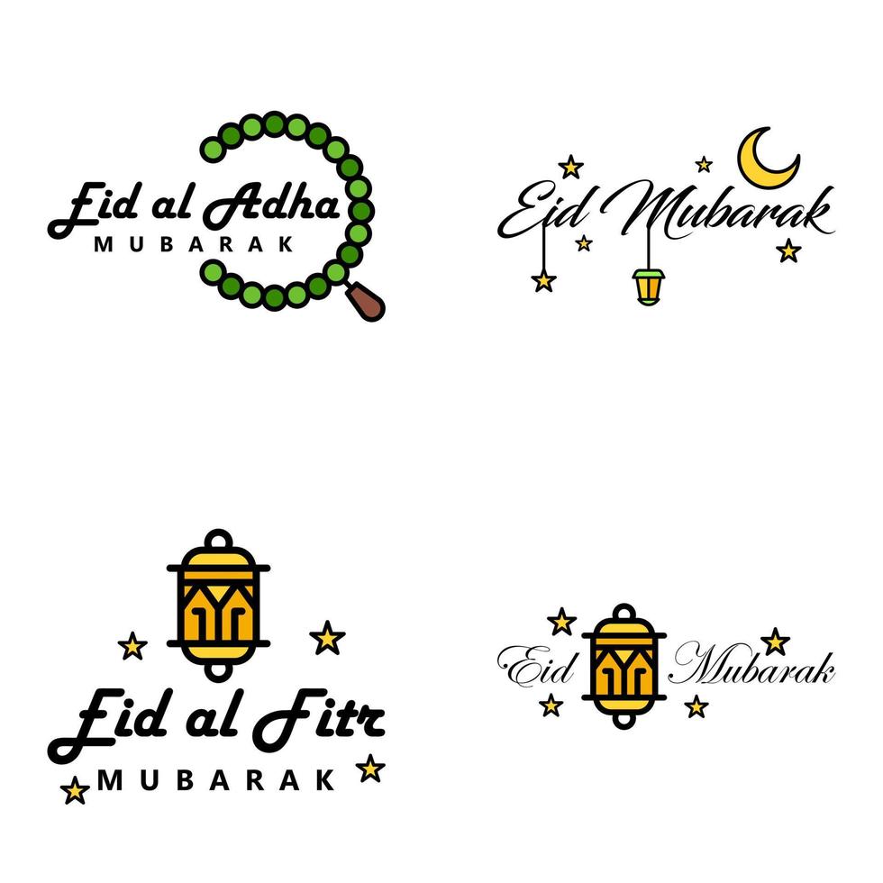 Happy Eid Mubarak Selamat Hari Raya Idul Fitri Eid Alfitr Vector Pack of 4 Illustration Best for Greeting Cards Poster and Banners