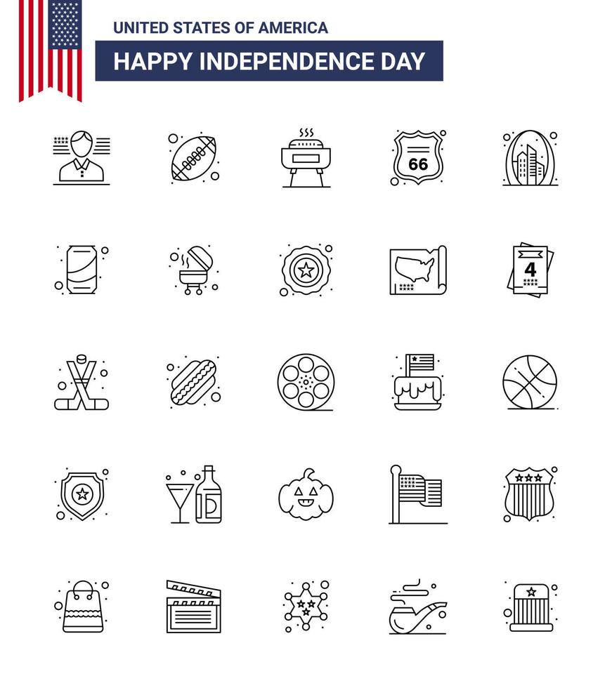 25 Line Signs for USA Independence Day gate arch celebration american shield Editable USA Day Vector Design Elements