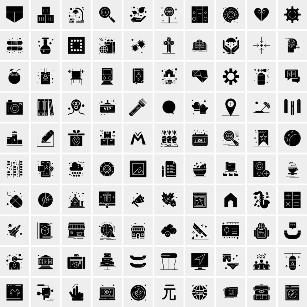 100 Business Icon Solid Glyph Vector Illustration