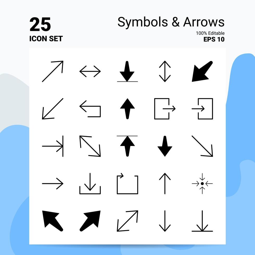 25 Symbols Arrows Icon Set 100 Editable EPS 10 Files Business Logo Concept Ideas Solid Glyph icon design vector