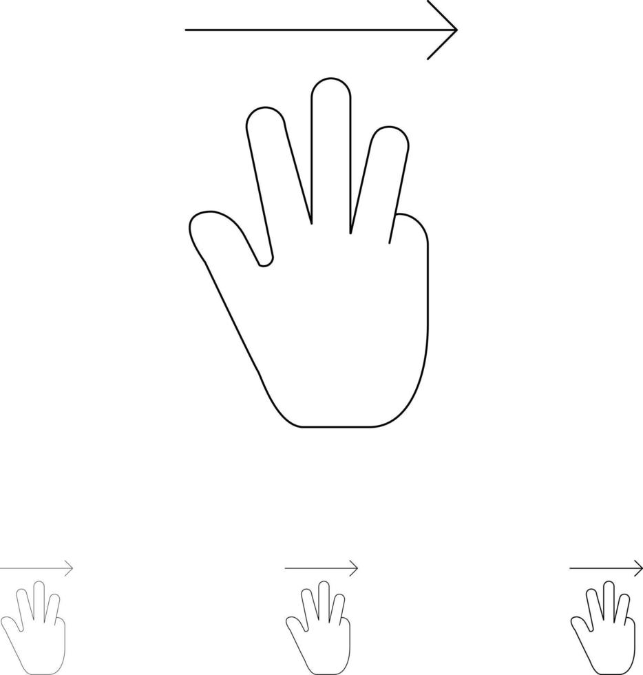 Hand Hand Cursor Up Right Bold and thin black line icon set vector