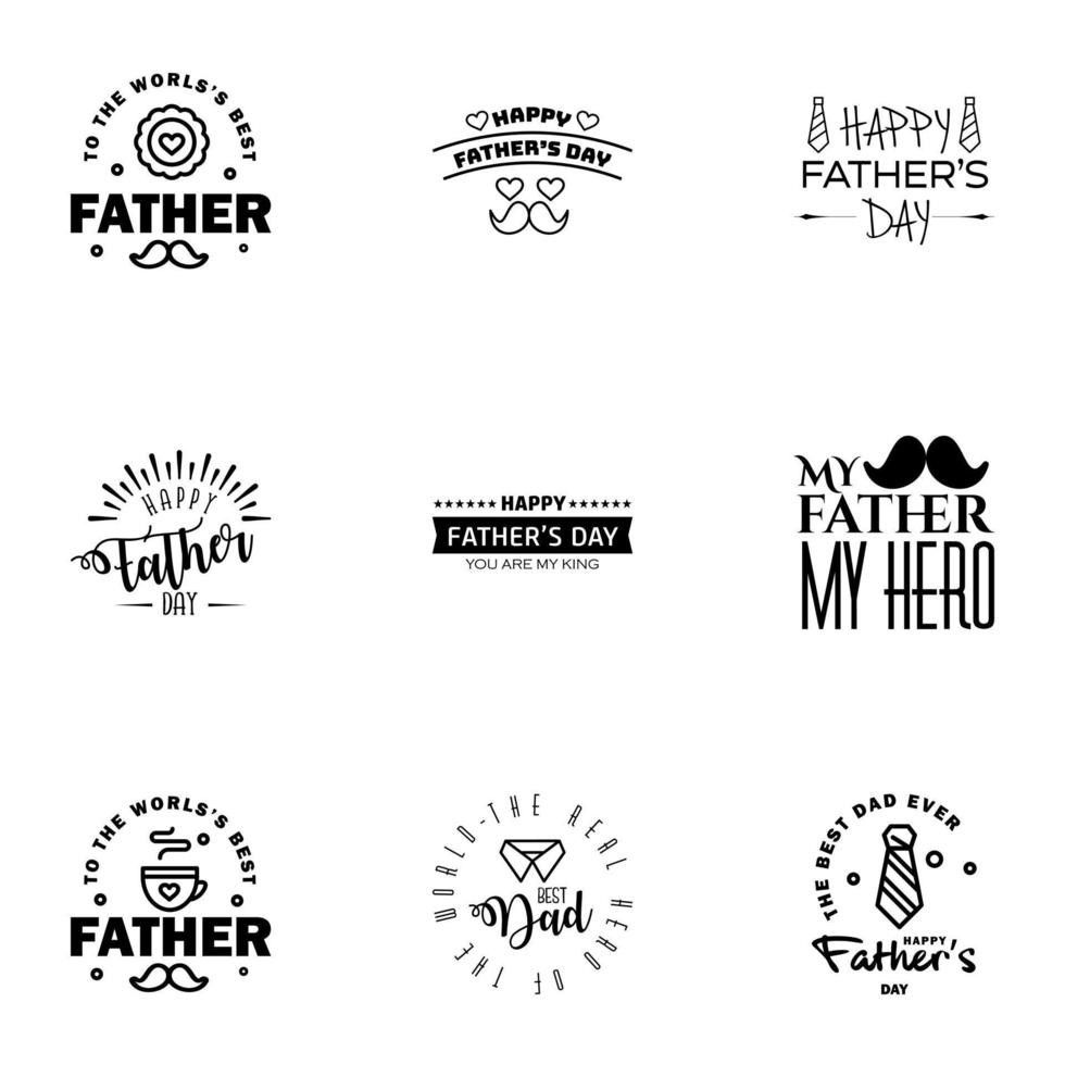 Happy Fathers Day 9 Black Vector Element Set Ribbons and Labels Editable Vector Design Elements