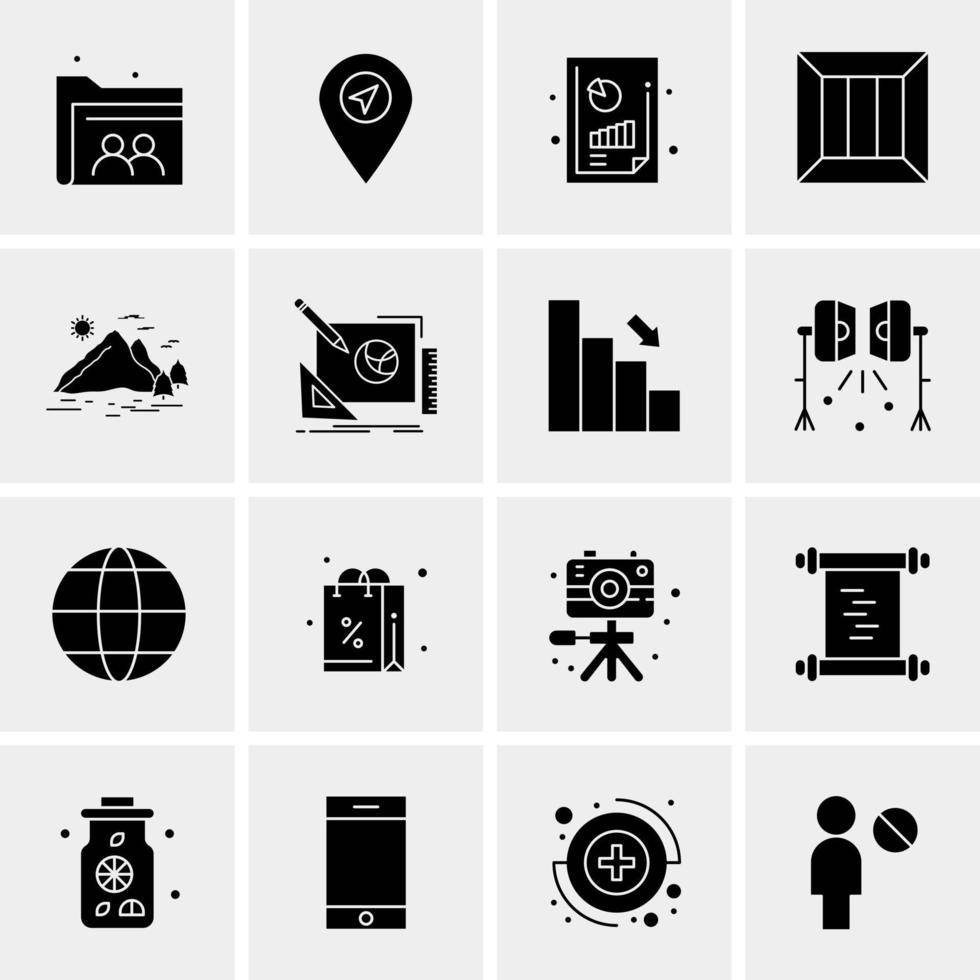 16 iconos de negocios universales vector ilustración de icono creativo para usar en proyectos relacionados con la web y dispositivos móviles