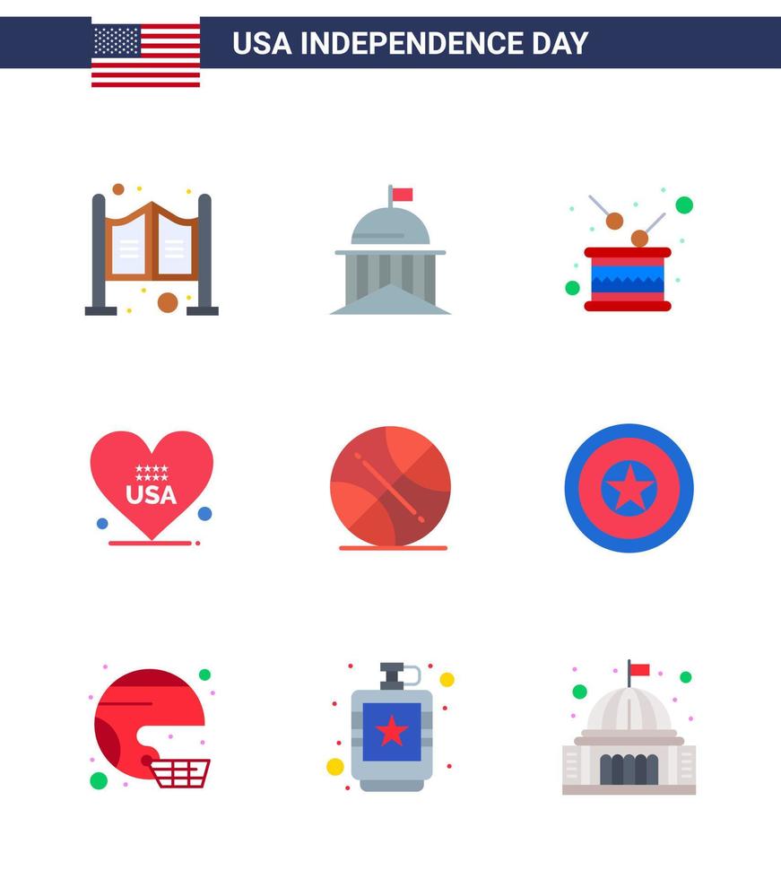 Editable Vector Line Pack of USA Day 9 Simple Flats of usa love irish heart independence Editable USA Day Vector Design Elements