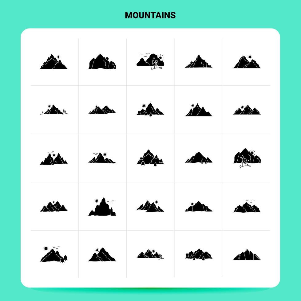 Solid 25 Mountains Icon set Vector Glyph Style Design Black Icons Set Web and Mobile Business ideas design Vector Illustration