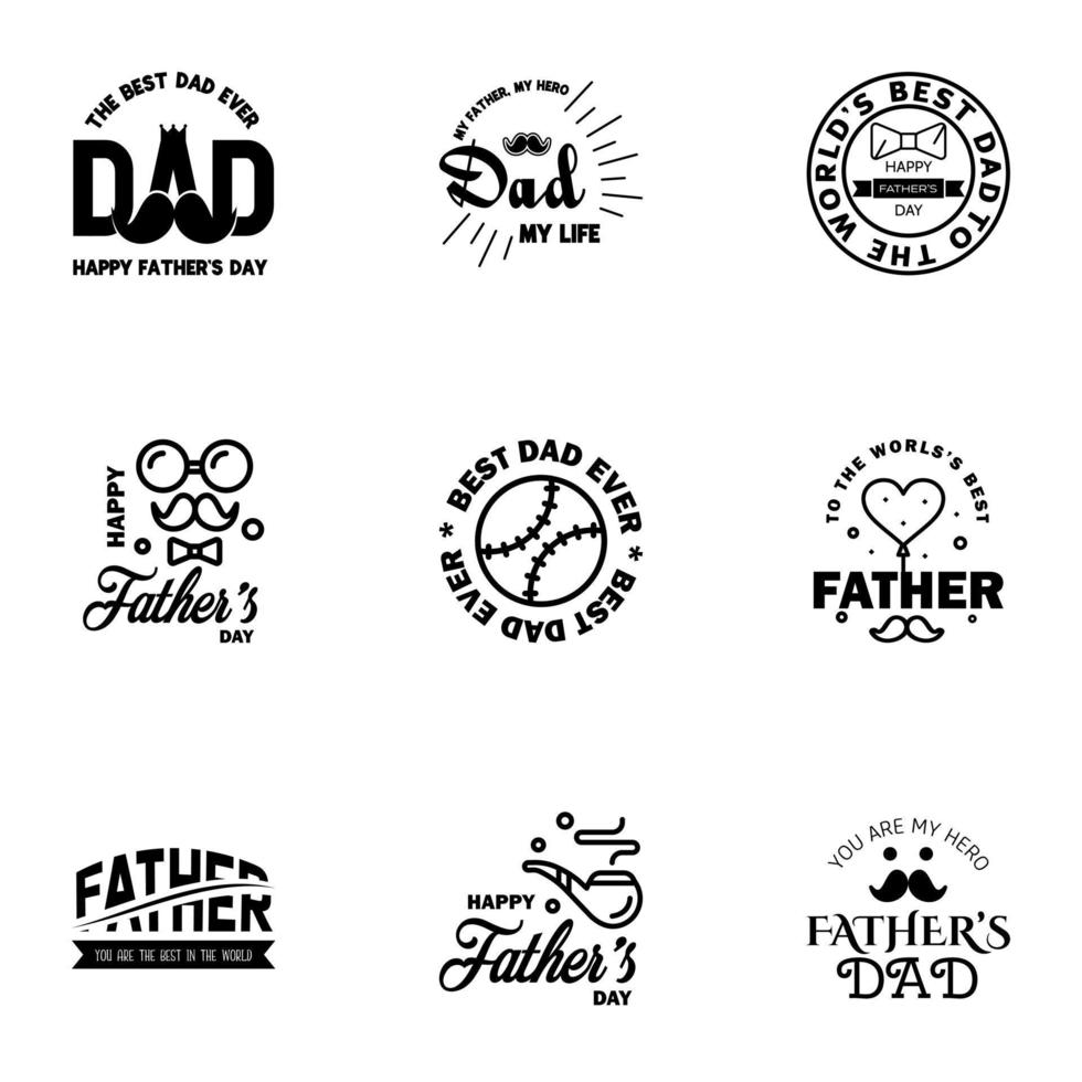 feliz día del padre saludo mano letras insignias 9 negro error tipográfico aislado en blanco plantilla de diseño de tipografía para cartel banner tarjeta de regalo camiseta impresión etiqueta pegatina retro estilo vintage vector il