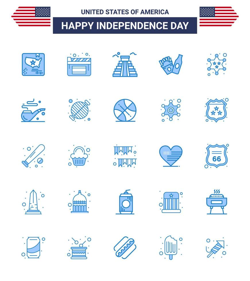 conjunto de 25 iconos del día de los ee.uu. símbolos americanos signos del día de la independencia para la insignia de hito militar estrella frise elementos de diseño vectorial editables del día de los ee.uu. vector