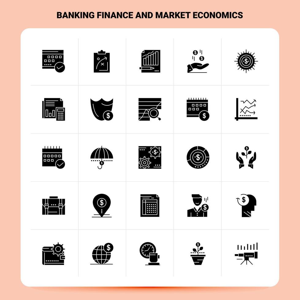 Solid 25 Banking Finance and Market Economics Icon set Vector Glyph Style Design Black Icons Set Web and Mobile Business ideas design Vector Illustration