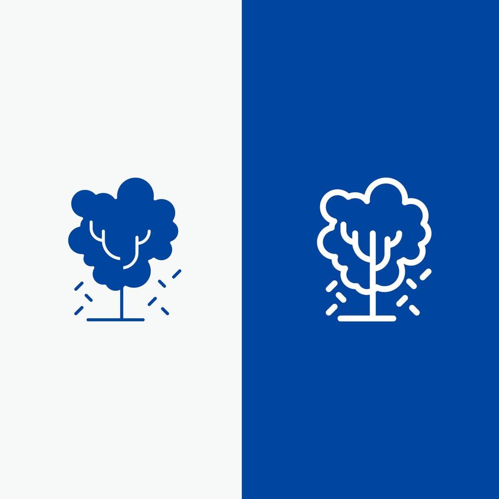 árbol manzana manzano naturaleza línea de resorte y glifo icono sólido bandera azul línea y glifo icono sólido bandera azul vector