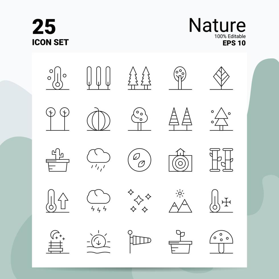 25 conjunto de iconos de naturaleza 100 archivos eps 10 editables concepto de logotipo de empresa ideas diseño de icono de línea vector