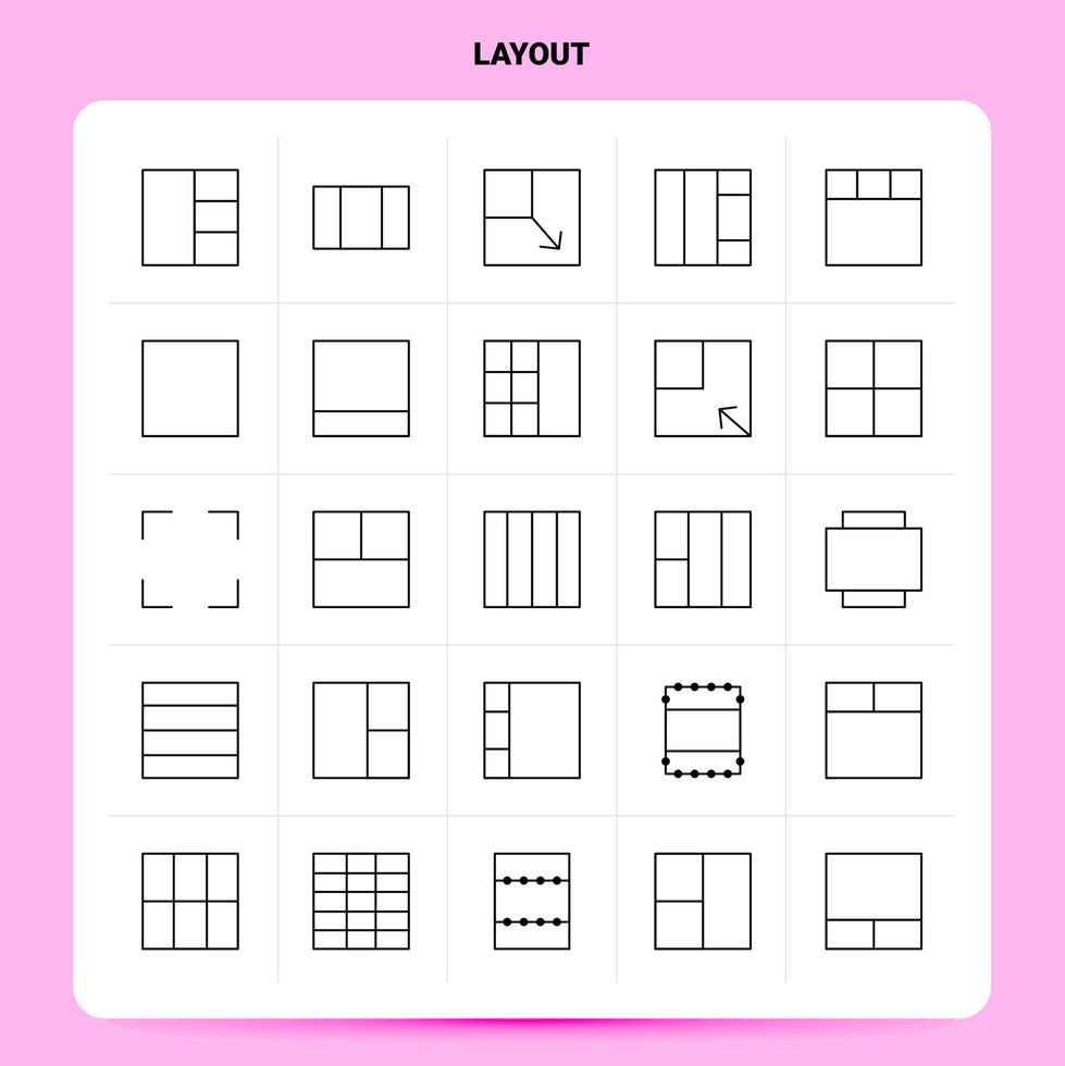 OutLine 25 Layout Icon set Vector Line Style Design Black Icons Set Linear pictogram pack Web and Mobile Business ideas design Vector Illustration