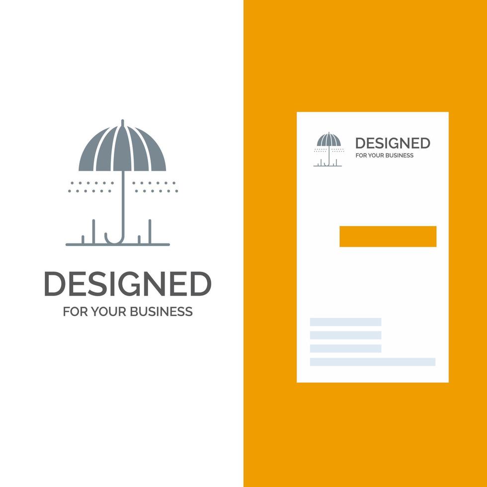 Rain Umbrella Weather Spring Grey Logo Design and Business Card Template vector