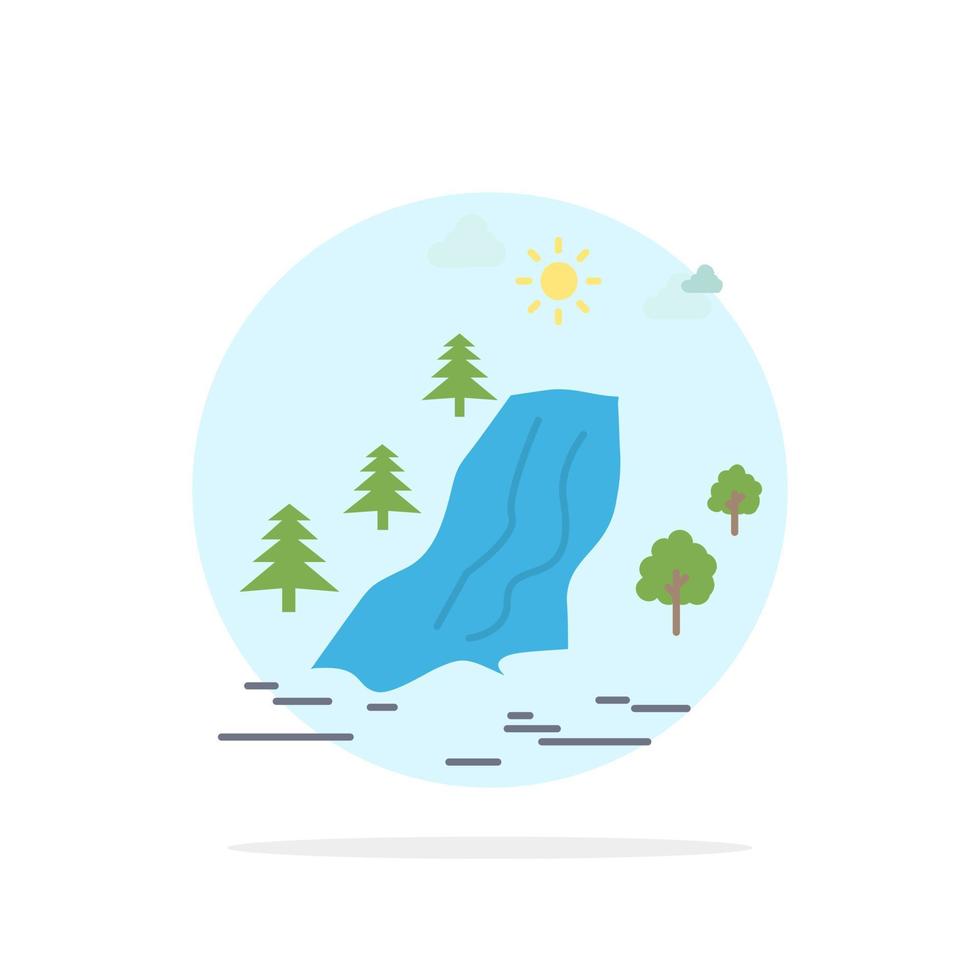 waterfall tree pain clouds nature Flat Color Icon Vector