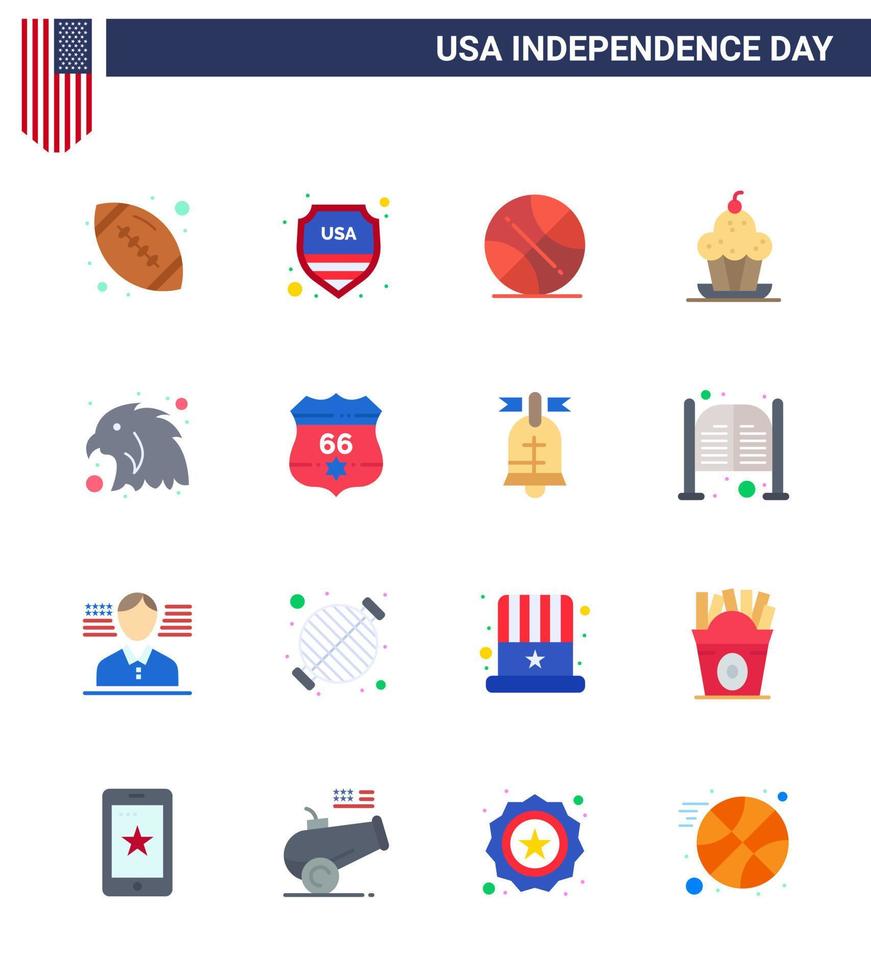 Set of 16 Modern Flats pack on USA Independence Day animal sweet backetball muffin cake Editable USA Day Vector Design Elements