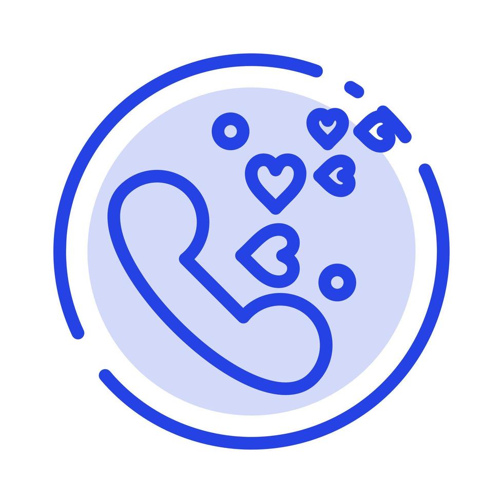 teléfono amor corazón boda línea punteada azul icono de línea vector